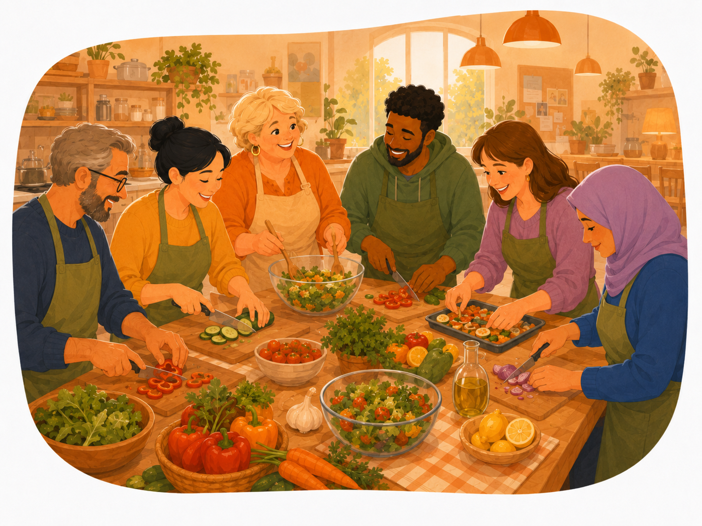 Adultes participant ensemble à un atelier cuisine convivial