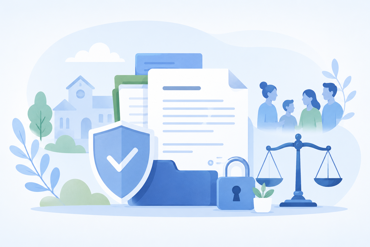 Illustration de documents officiels, de la protection des données et des droits des usagers