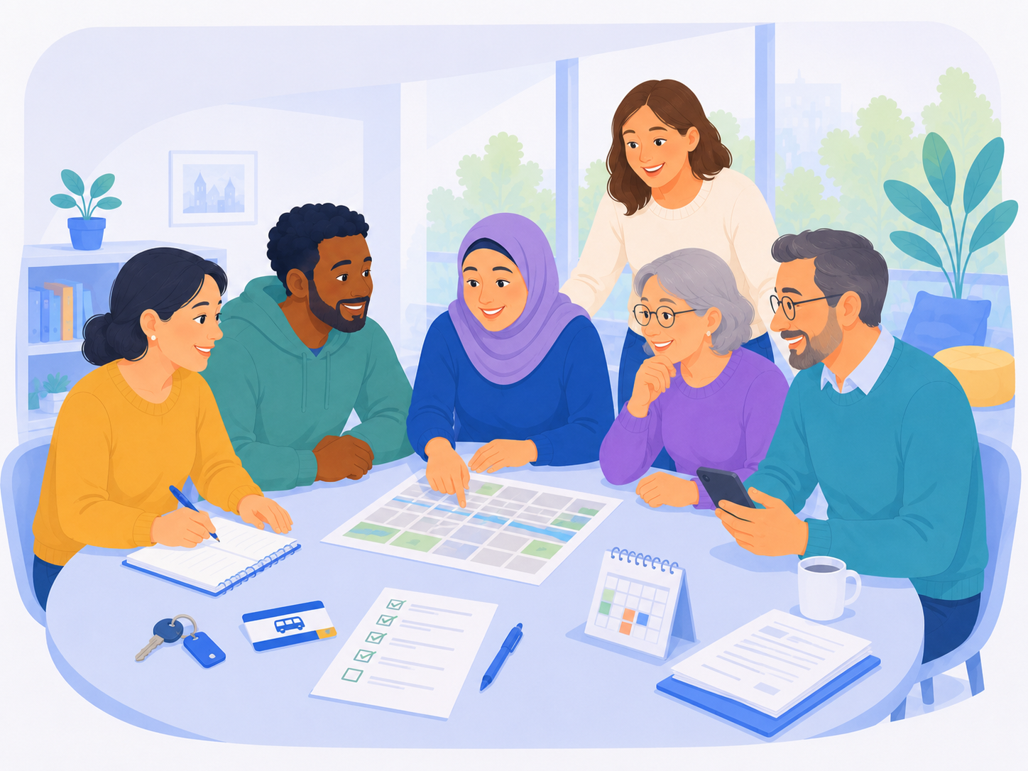 Groupe d’adultes échangeant autour d’outils pratiques pour mieux s’organiser, se repérer et gagner en autonomie
