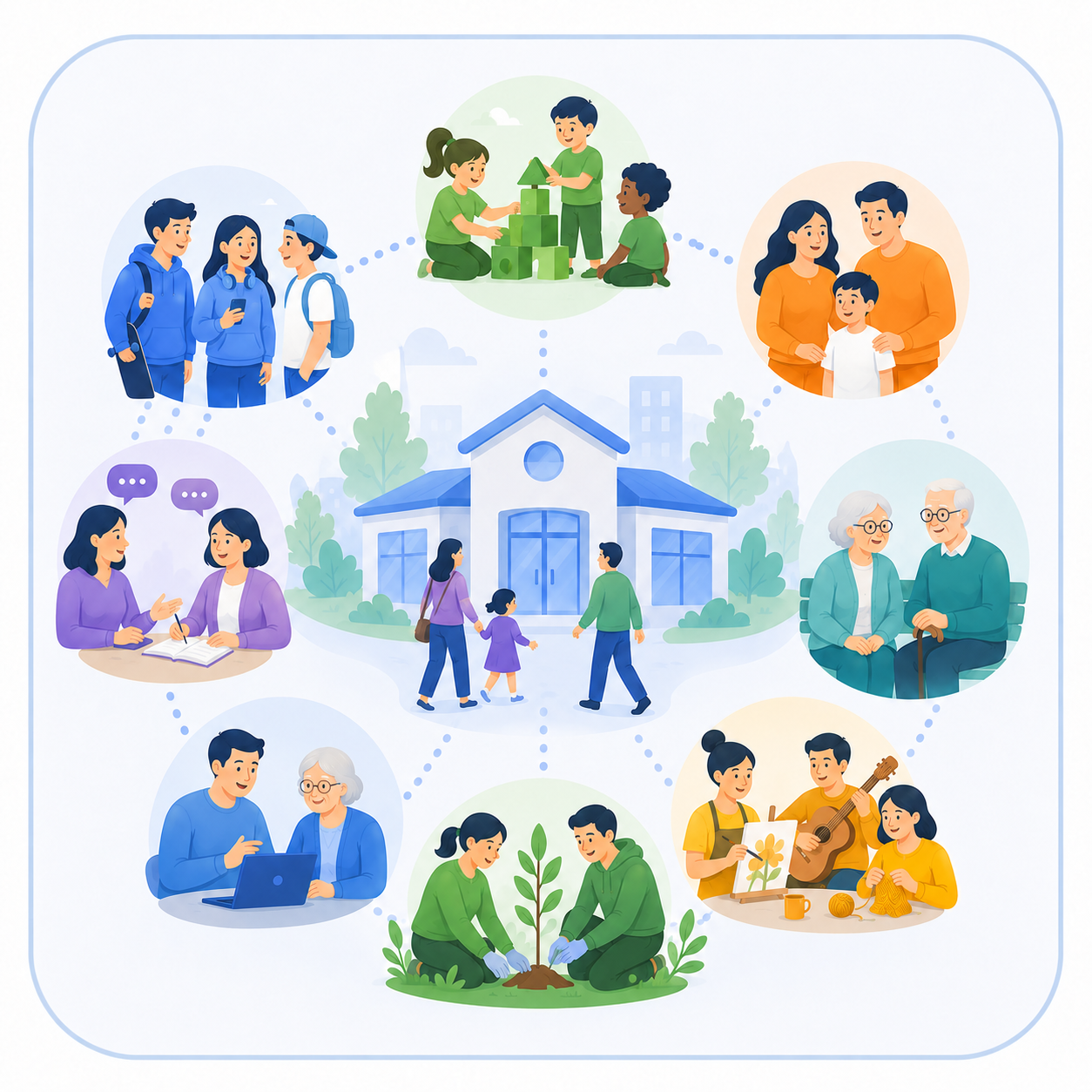 Illustration des différents secteurs d’activité du Centre Social Saint-Michel Jéricho