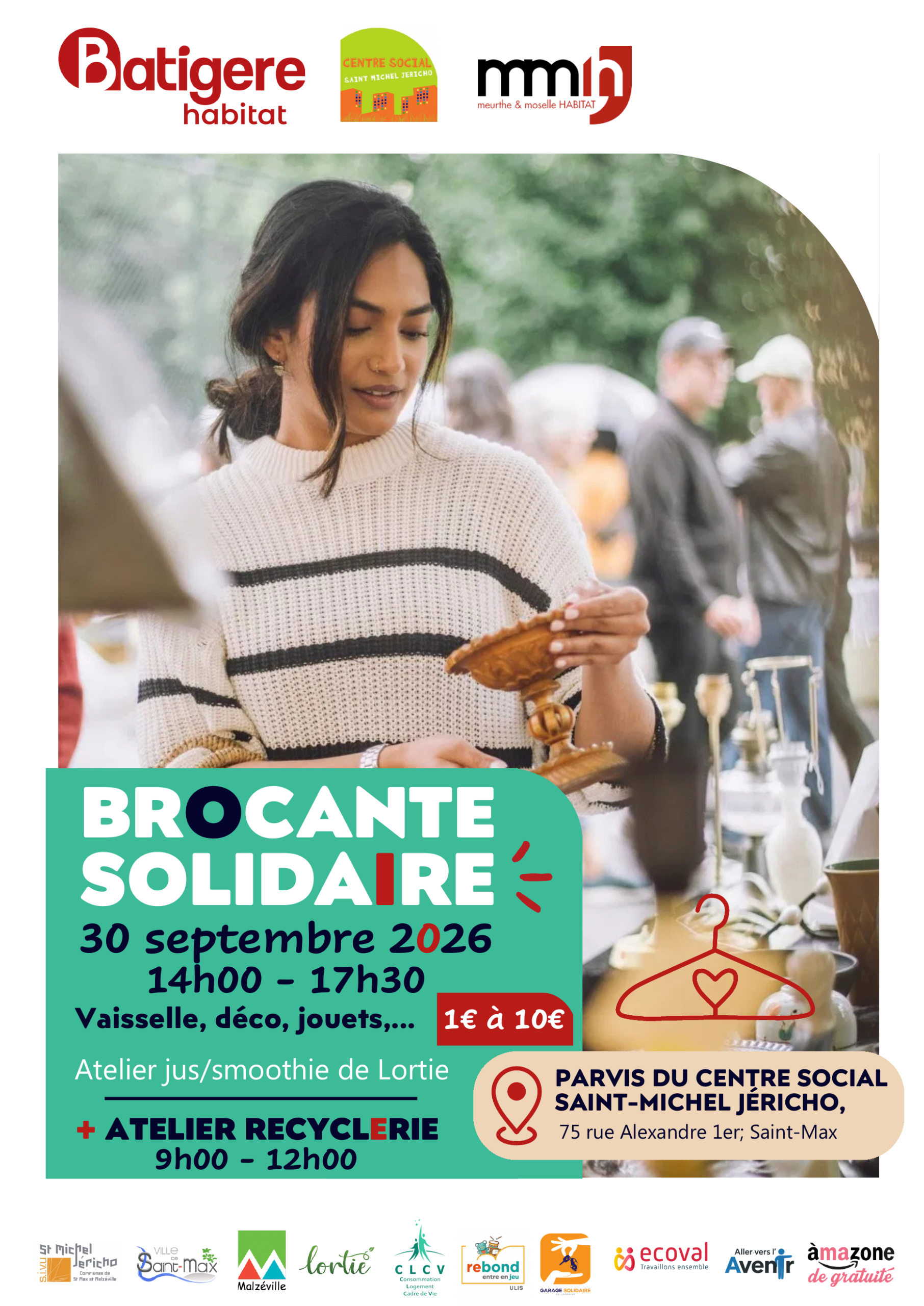 Affiche de la Brocante solidaire à Saint-Max le 30 septembre 2026