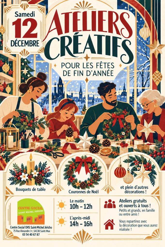 Ateliers créatifs pour les fêtes : rendez-vous le 12 décembre